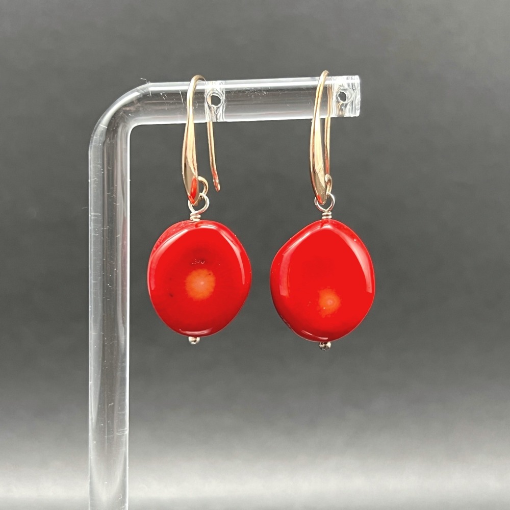 Coral Earrings Gold Tone Red Boho Coastal 1.5"